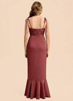Azazie Ryan Junior Terracotta Sheath Bow Stretch Satin Dress image2