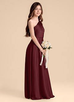 Azazie Charlize Junior Cabernet A-Line Pleated Stretch Satin Dress image5