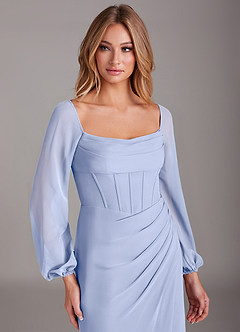 Azazie Charissa Bridesmaid Dresses Ice Sheath Long Sleeve Chiffon Dress image7