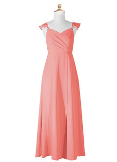 Azazie Amada Junior Coral A-Line Ruched Chiffon Dress image5