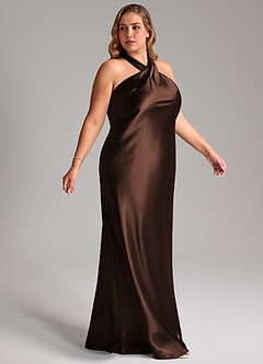 Azazie Doretta Jurken voor bruidsmeisjes Jurk van Metaalachtig Satijn met Zeemeermin Boog Ganache image10