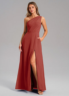 Azazie Phaedra Brautjungfernkleider A-Linie One-Shoulder Chiffon Kleid Terrakotta image3