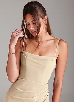 Azazie Leonis Bridesmaid Dresses Champagne Sheath Strapless Chiffon Convertible Dress image2
