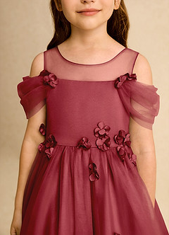 Azazie Juni Flower Girl Dresses Pomegranate Ball-Gown Pleated Tulle Dress image9