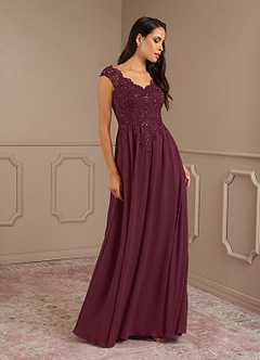 Azazie Amethyst Mother of the Bride Dresses Cabernet A-Line V-Neck Sequins Chiffon Dress image4