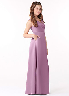 Azazie Sadia Junior Wisteria A-Line Pleated Stretch Satin Dress image2