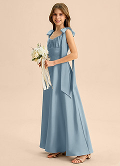 Azazie Halley Junior A-Linie Schleifen Stretch-Satin Kleid Staubblau image4