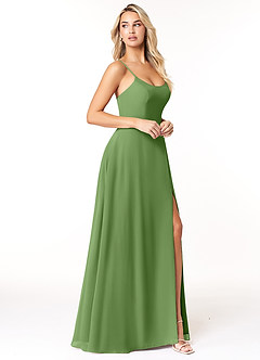 Azazie Moira Bridesmaid Dresses Basil A-Line Scoop Chiffon Dress image4