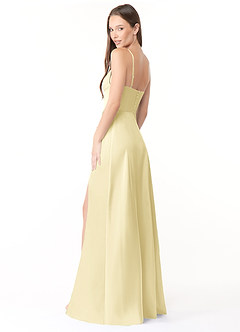 Azazie Halsey Final Sale Lemon Sorbet A-Line Side Slit Stretch Satin Dress image5
