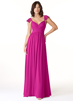Azazie Lissa Jurken voor bruidsmeisjes Jurk van Chiffon met A-Lijn Kant Fuchsia image1
