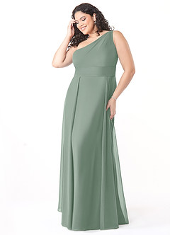 Azazie Dallas Bridesmaid Dresses Silver Sage A-Line One Shoulder Chiffon Dress image8