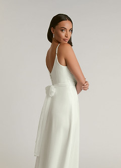 Azazie Kali Wedding Dresses Cream A-Line V-Neck Pleated Crinkle Chiffon Dress image6