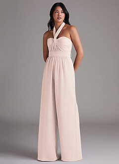 Azazie Lamara Bridesmaid Dresses Rose Petal Off the Shoulder Chiffon Convertible Jumpsuit image8