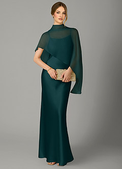 Azazie Jaleesa Bridesmaid Dresses Pine A-Line High Neck Stretch Satin Dress image5