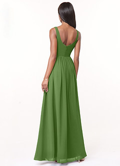 Azazie Keyla Brautjungfernkleider Eine Linie V-Hals Gefaltet Chiffon Kleid Basilikum image5