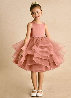 Azazie Tinie Blumenmädchenkleider Ballkleid Schleifen Tüll Kleid Mai Tai image3