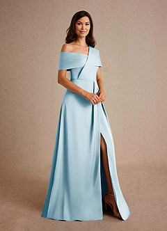 Azazie Milton Mother of the Bride Dresses Sky Blue A-Line Pleated Stretch Satin Dress image6