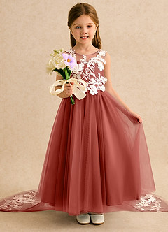 Azazie Mixie vestidos de niña de las flores Vestido de Terracota de Encaje de Corte Princesa image6