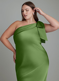 Azazie Yuanna Bridesmaid Dresses Basil Mermaid One Shoulder Stretch Satin Dress image10