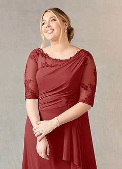 Azazie Dionysus vestidos de madre de la novia Vestido de Óxido de Gasa de Corte en A con Encaje cuello barco image10