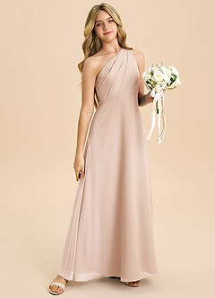 Azazie Phaedra Junior Robe Trapèze en Mousseline de soie Plissée Rose Perle image6