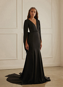 Christian Siriano Bridal for Azazie 2001 Wedding Dresses Plunging Cape Sleeve Crepe Back Satin Mermaid Gown image1