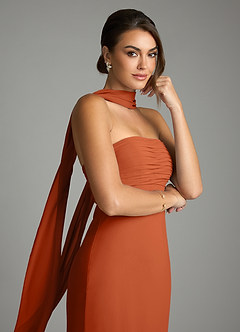 Azazie Saylor Vestidos de damas de honor Vestido de Naranja Quemada de Gasa de Corte Sirena con Sin tirantes image2