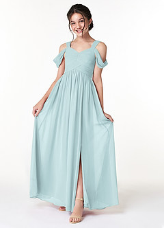Azazie Lianne Junior A-Linie Schulterfrei Chiffon Kleid Nebel image1