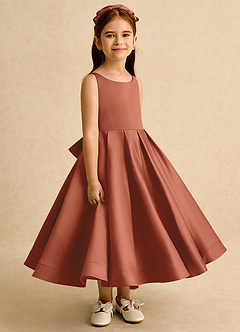 Azazie Babs Blumenmädchenkleider Ballkleid Plissee Matte Satin Kleid Rotbraun image3