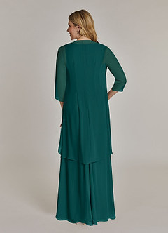 Azazie Manuella Mother of the Bride Dresses Peacock A-Line V-Neck Pleated Chiffon Dress image2