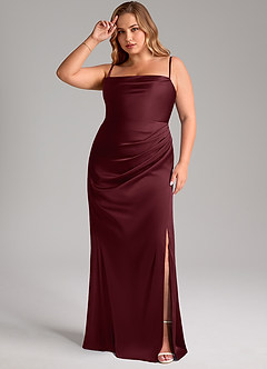 Azazie Leonis Vestidos de damas de honor Vestido de Cabernet de Satén Elástico de Corte Sirena Convertible con Plisado image12