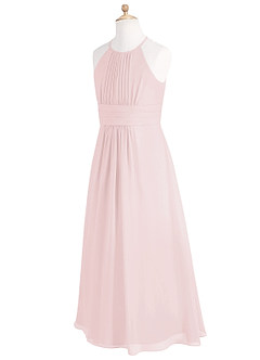 Azazie Bonnie Junior A-Linie Plissee Chiffon Kleid Zartrosa image7