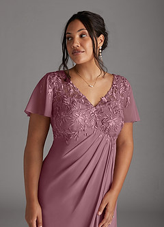 Azazie Holga Mother of the Bride Dresses Vintage Mauve A-Line V-Neck Lace Chiffon Dress image11