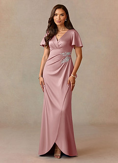 Azazie Robins Final Sale Cabernet A-Line Pleated Stretch Satin Dress image1