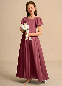 Azazie Lilia Girls Formal Robe Demoiselle D'honneur Fillette Robe Trapèze en Mousseline de soie avec manches Merlot image3