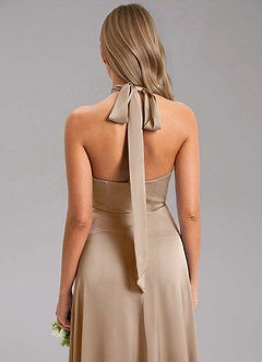 Azazie Tracie Bridesmaid Dresses Taupe A-Line Side Slit Stretch Satin Dress image7