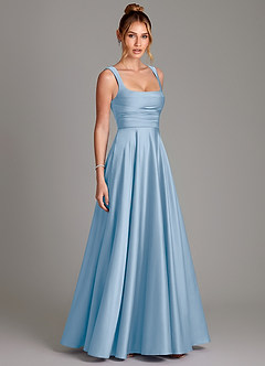 Azazie Azaria Bridesmaid Dresses Powder Blue A-Line Corset Stretch Satin Dress image4