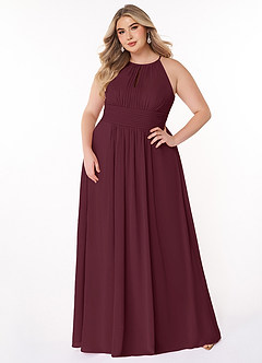 Azazie Bonnie Abiti da Damigella Abito A-Line in Chiffon Increspato con Schiena a Chiave Cabernet image6
