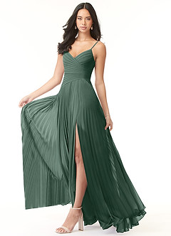 Azazie Vini Robes de demoiselle d'honneur Robe Trapèze en Mousseline de soie Col V plissé Mousse De Mer image3
