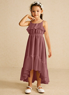 Azazie Karmen Flower Girl Dresses Desert Rose A-Line Ruched Chiffon Dress image4