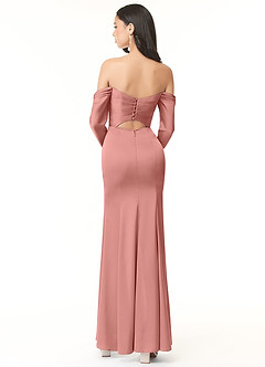 Azazie Hallie Bridesmaid Dresses Rosette Sheath Off-The-Shoulder Long Sleeve Stretch Satin Convertible Dress image4