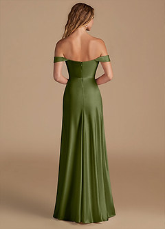 Azazie Jackalin Bridesmaid Dresses Olive A-Line Off the Shoulder Metallic Satin Convertible Dress image5