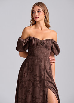 Azazie Mirian Robes de demoiselle d'honneur Robe Trapèze en Blumen-Burnout Encolure en Forme de Cœur Ganache image2