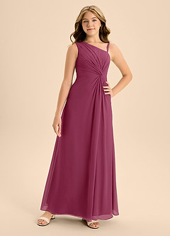 Azazie Brooke Junior Mulberry A-Line Side Slit Chiffon Dress image4