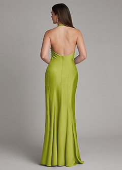 Azazie Sahara Final Sale Agave A-Line Pleated Stretch Satin Dress image2