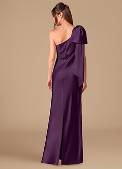 Azazie Capri Bridesmaid Dresses Plum Sheath One Shoulder Metallic Satin Dress image4