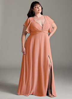 Azazie Kitr Slutförsäljning Klänning av A-Line i Chiffong Ruched Solnedgång image10