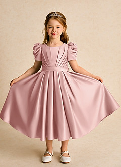 Azazie Miriam Flower Girl Dresses Rose Gold Ball-Gown Pleated Matte Satin Dress image5