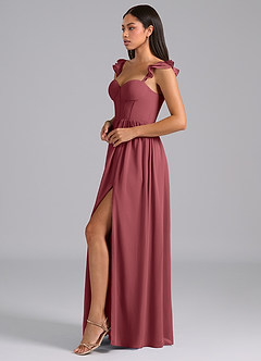 Azazie Denisse Bridesmaid Dresses Merlot A-Line Ruched Chiffon Dress image3