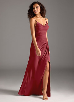 Azazie Deandra Brautjungfernkleider Meerjungfrau-Linie Plissee Chiffon Kleid Granatapfelrot image4